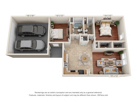 2 Bedroom 2 Bath Floorplan